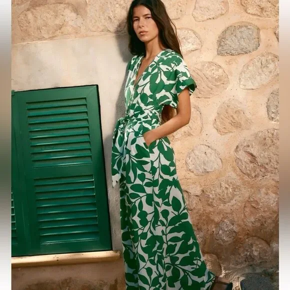 Zara 100% cotton printed belted midi dress - Picture 1 of 6